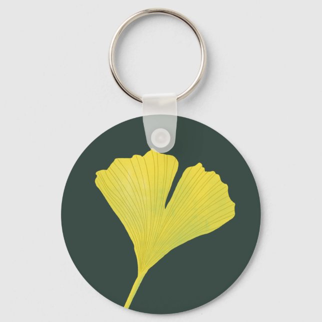 Green Gingko Leaf Nature Lover Botanical Pattern Keychain (Front)
