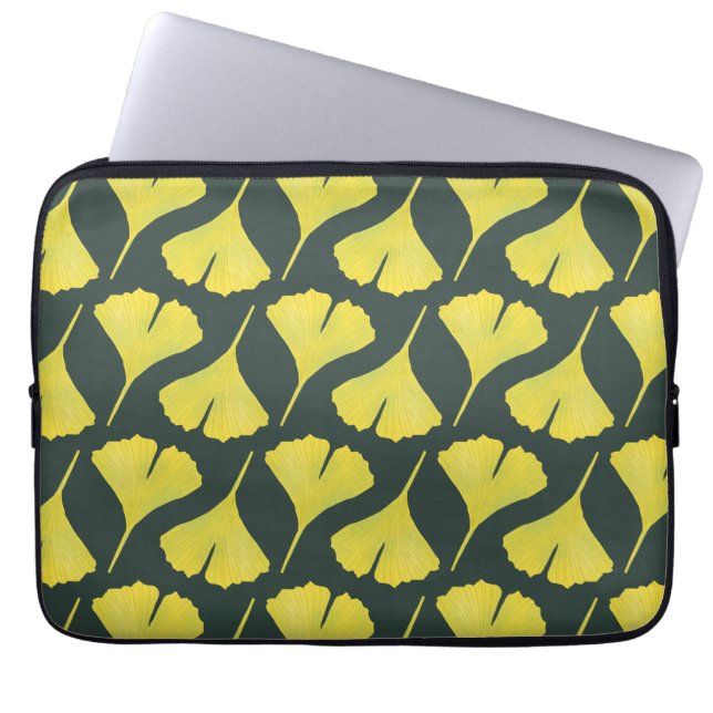 Green Gingko Leaf Nature Lover Botanical Pattern Laptop Sleeve (Front)