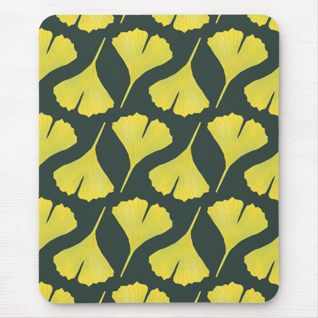 Green Gingko Leaf Nature Lover Botanical Pattern Mouse Pad (Front)