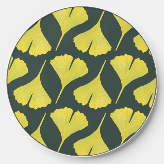 Green Gingko Leaf Nature Lover Botanical Pattern Wireless Charger (Front)