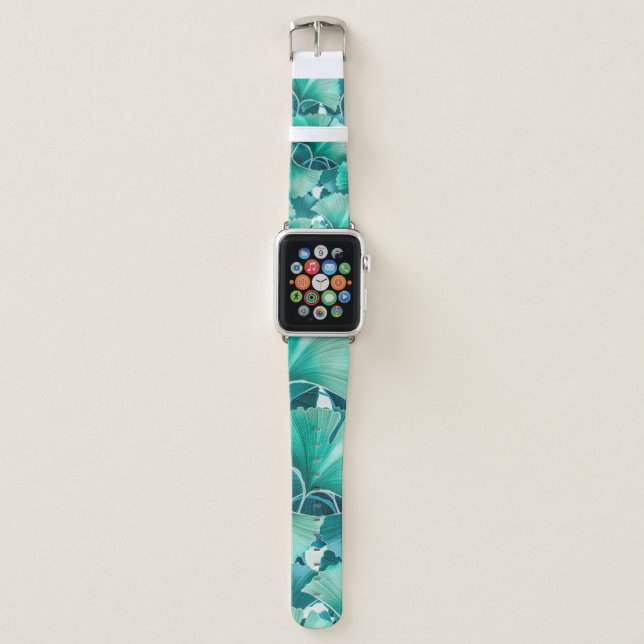 Green ginkgo biloba illustration pattern apple watch band (Front)