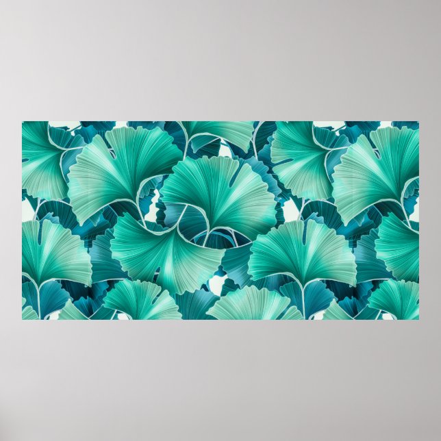 Green ginkgo biloba illustration pattern poster (Front)