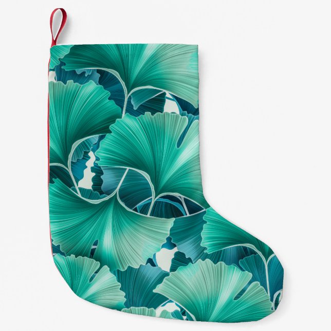 Green ginkgo biloba illustration pattern small christmas stocking (Front)