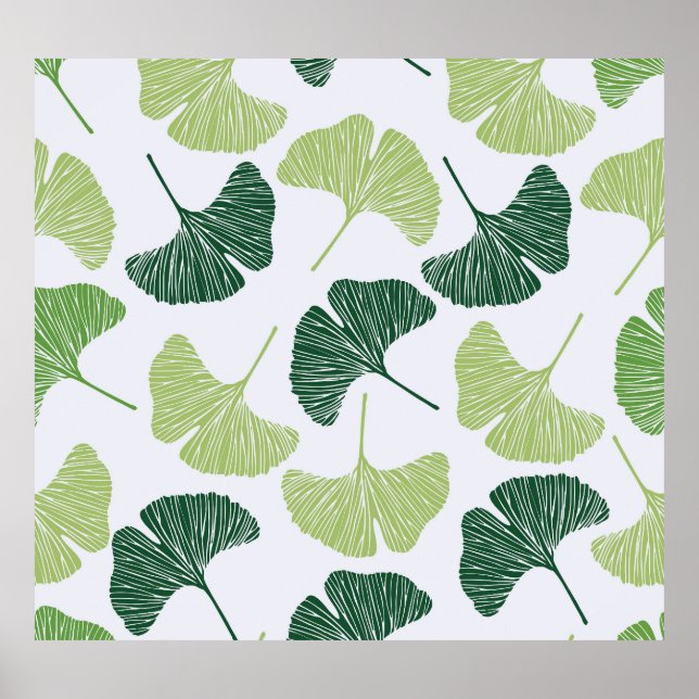 Green Ginkgo Biloba Seamless Pattern Poster (Front)