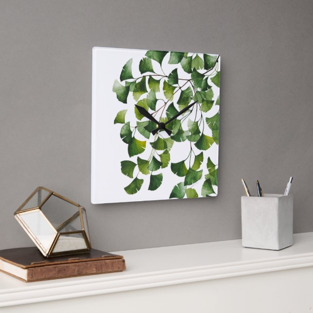 Green Ginkgo Biloba -  Square Wall Clock (Office)