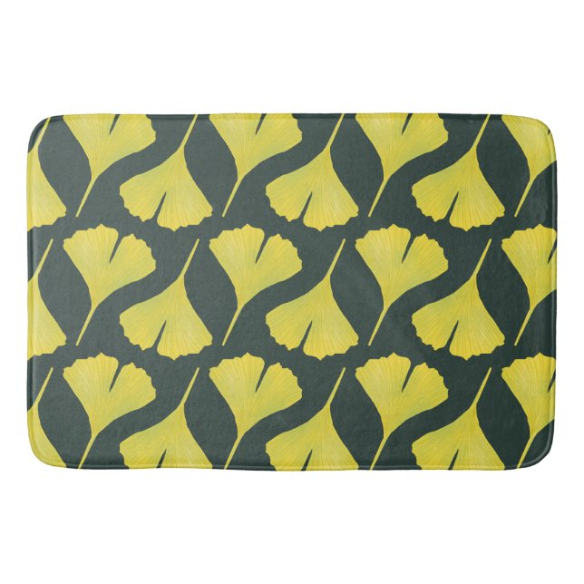 Green Ginkgo Leaf Pattern – Spring Botanical Bath Mat (Front)