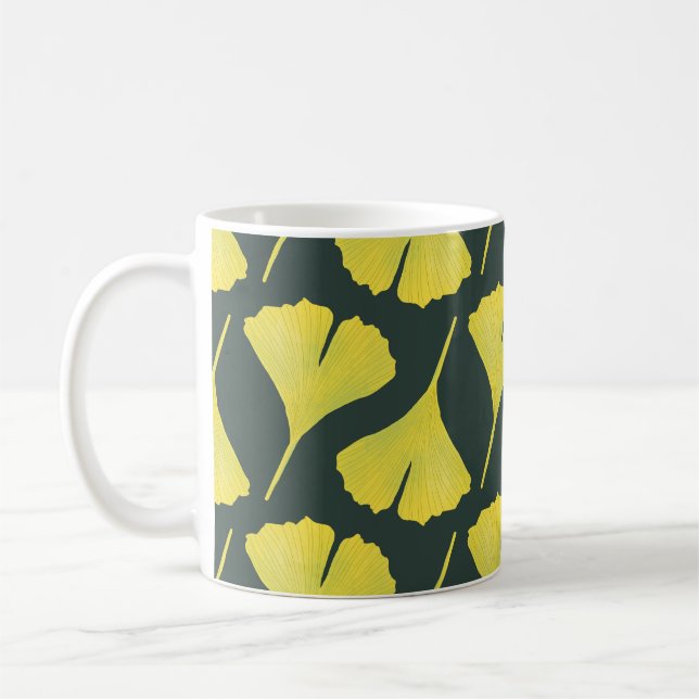 Green Ginkgo Leaf Pattern – Spring Botanical Coffee Mug (Left)