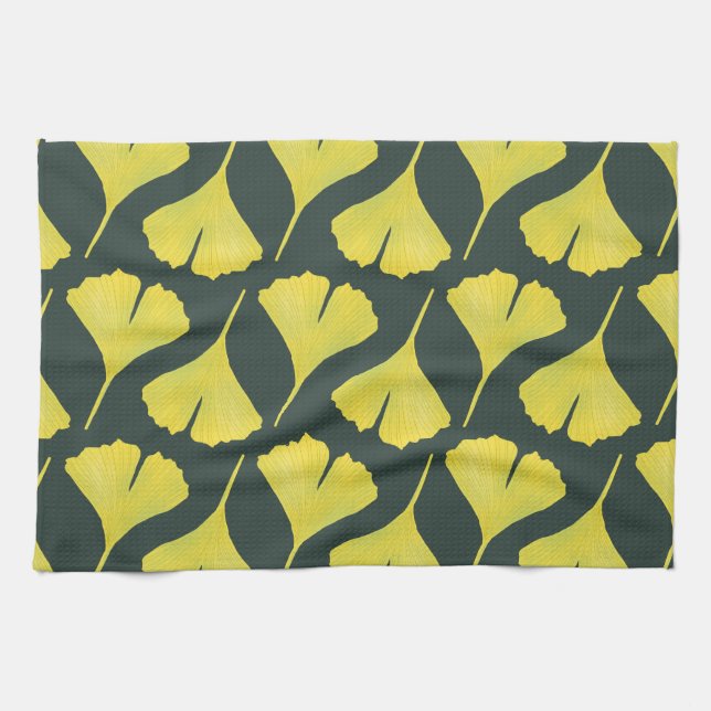 Green Ginkgo Leaf Pattern – Spring Botanical Kitchen Towel (Horizontal)