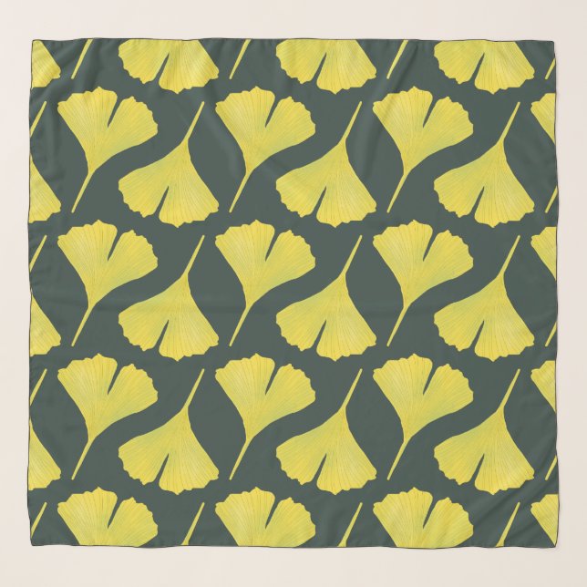 Green Ginkgo Leaf Pattern – Spring Botanical Scarf (Front)