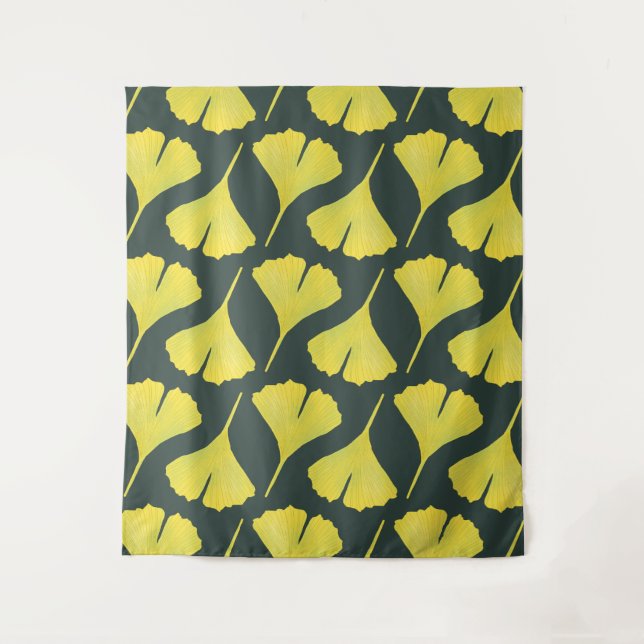 Green Ginkgo Leaf Pattern – Spring Botanical Tapestry (Front)