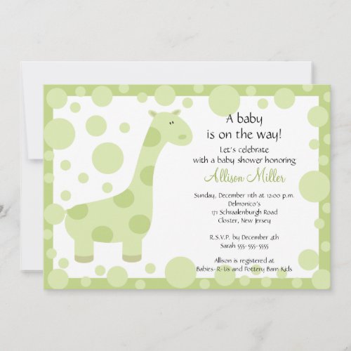 Green Giraffe Baby Shower Invitation