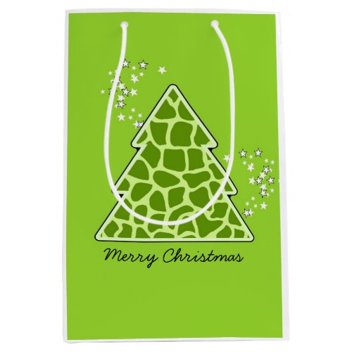 Green giraffe Christmas Tree Medium Gift Bag