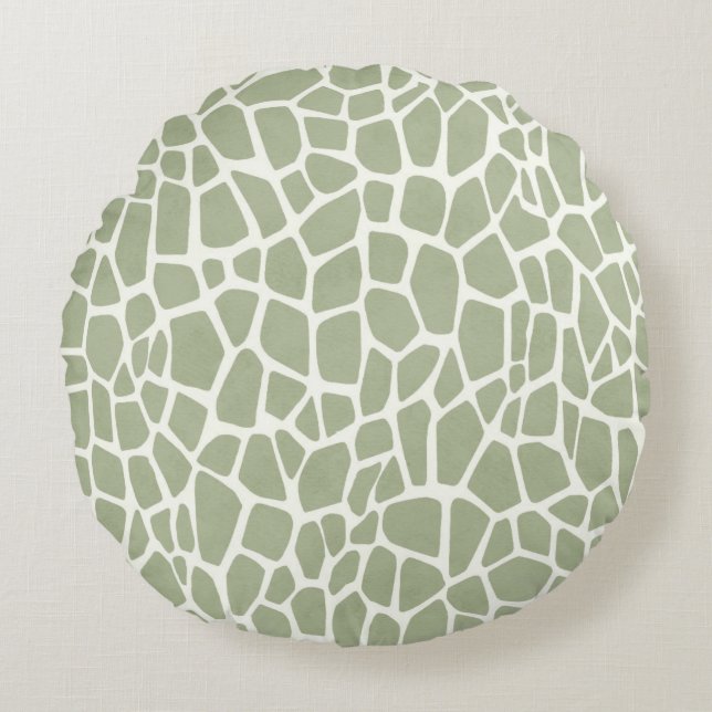 Green Giraffe Print Round Pillow (Front)