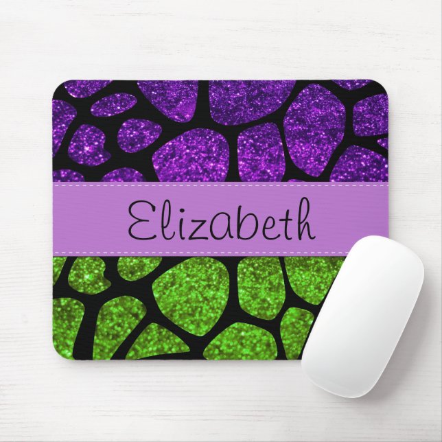 Green Giraffe, Purple Giraffe, Glitter, Your Name Mouse Pad (With Mouse)