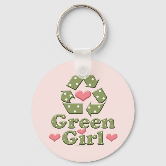 Green Girl Recycle Heart  Key Chain (Front)
