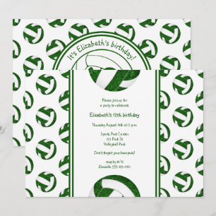 green girls' volleyball birthday party invitation