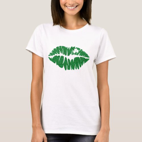 Green Girly Glitter Shamrock Lips  St Patricks T_Shirt