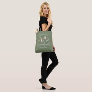 Green girly modern floral bachelorette tote bag