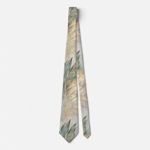 Green Glam Chic Gold Tropical Leaves  Neck Tie