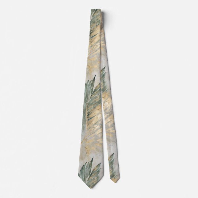 Green Glam Chic Gold Tropical Leaves  Neck Tie (Front)