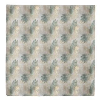 Green Glam Chic Gold White Tropical Leaves Duvet Cover