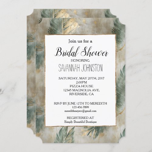 Green Glam Chic Gold White Tropical Leaves Invitation