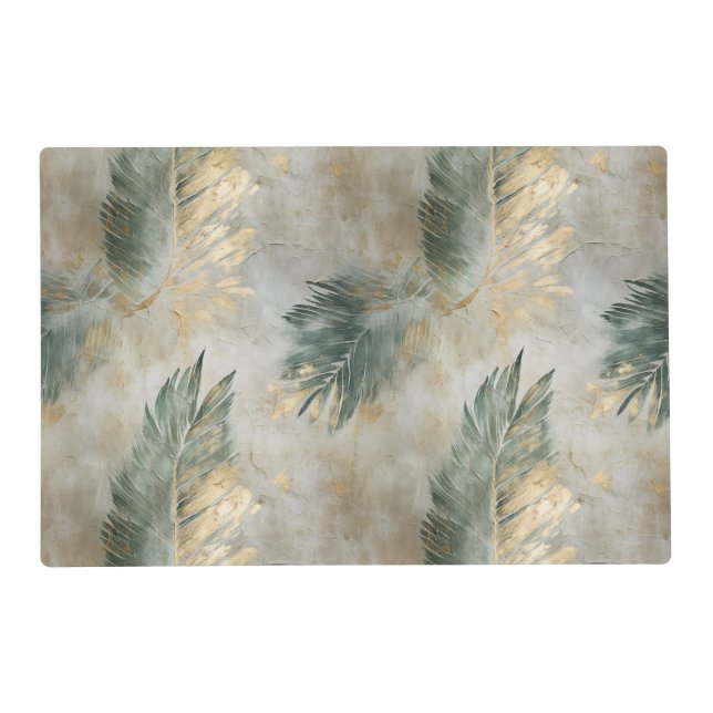 Green Glam Chic Gold White Tropical Leaves Placemat (Front)