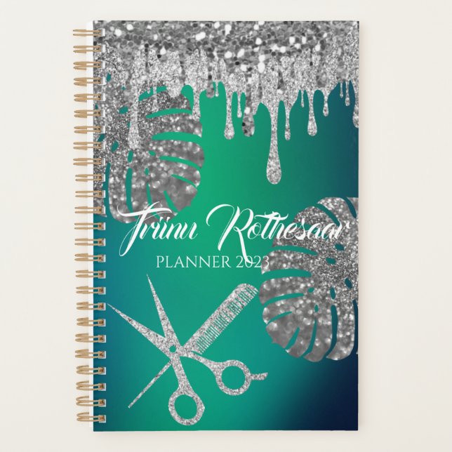 Green Glam Glitter Hair Salon Planner (Front)