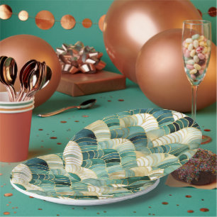 Green Glam Gold Abstract Paper Plates