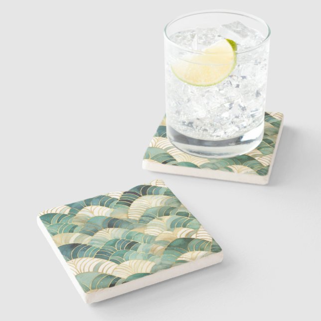 Green Glam Gold Abstract Stone Coaster (Side)