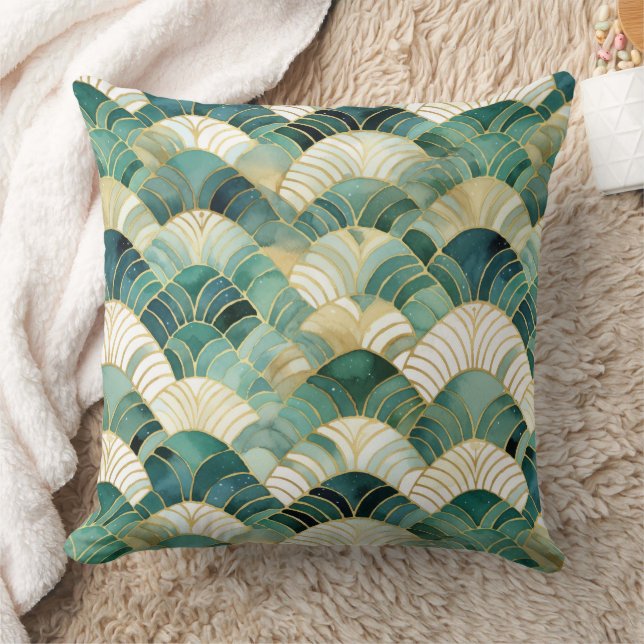 Green Glam Gold Abstract Throw Pillow (Blanket)