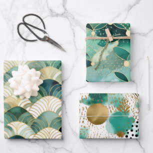 Green Glam Gold Abstract Wrapping Paper Sheets