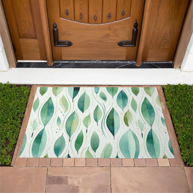 Green Glam Gold Leaves Abstract Doormat (Outdoor)