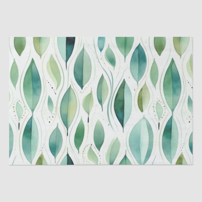 Green Glam Gold Leaves Abstract Tissue Paper (Front)