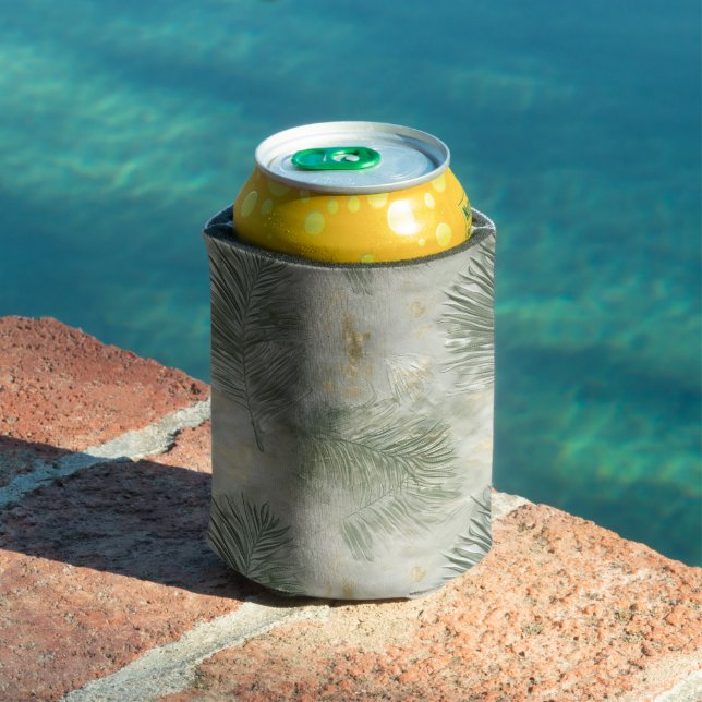 Green Glam Gold Tropical Leaves  Can Cooler (In Situ Pool)