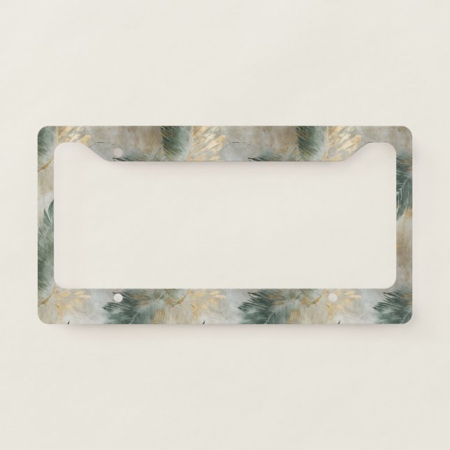 Green Glam Gold Tropical Leaves  License Plate Frame (Front)