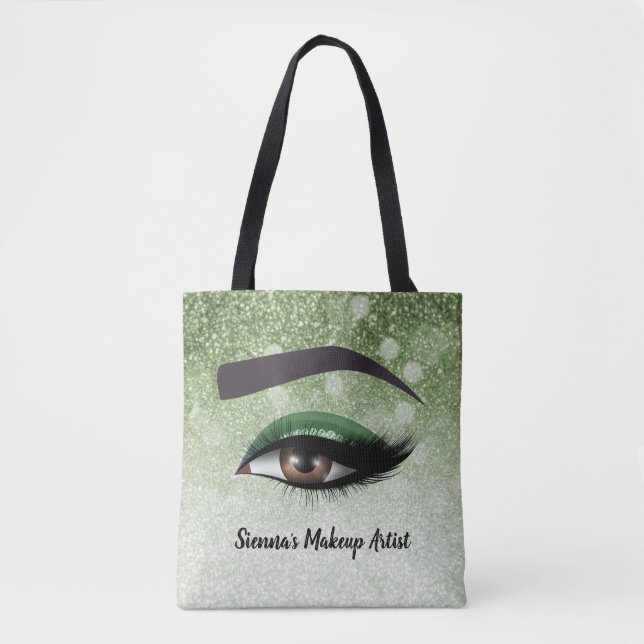 Green glam lashes eyes | makeup artist tote bag (Front)