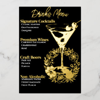 Green Glamorous Gold-Foiled Beverage Menu