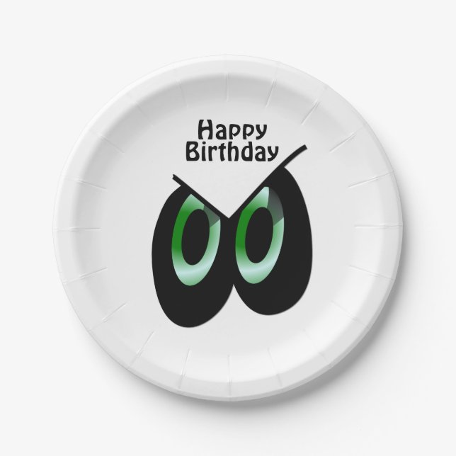 Green Glare Cartoon Eyes Birthday Paper Plates (Front)