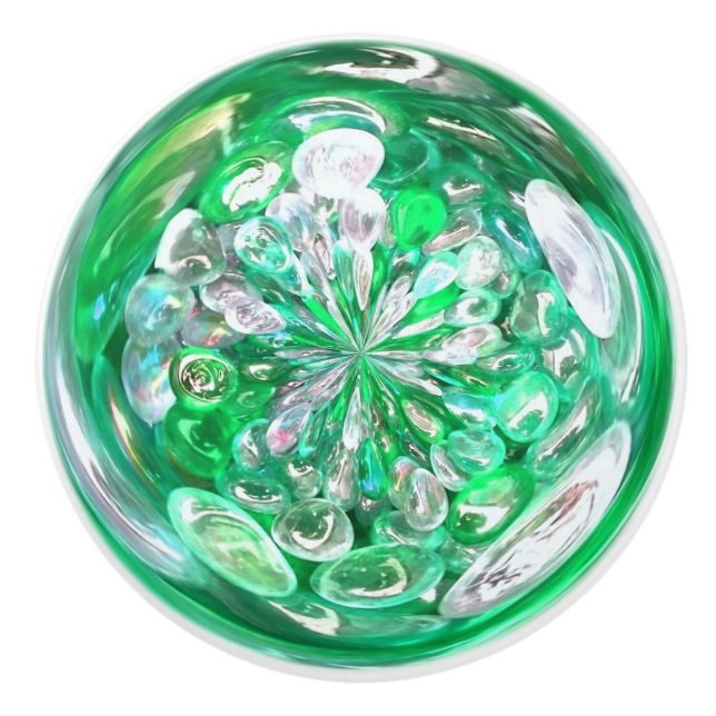 Green Glass Crystals Bubbles Effect Ceramic Knob (Front)