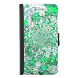 Green Glass Crystals Bubbles Effect Wallet Phone Case For Samsung Galaxy S5