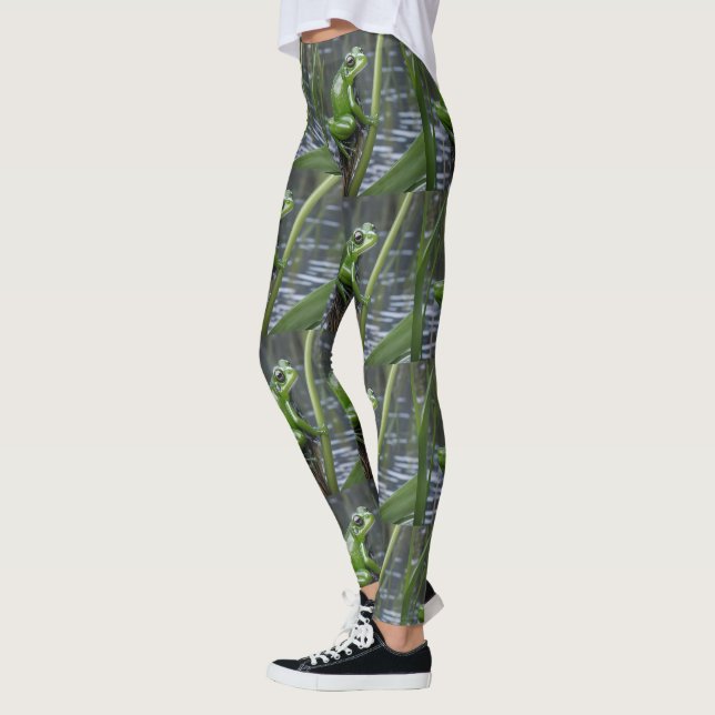 Green Glass Frog On Reeds At The River, Leggings (Left)