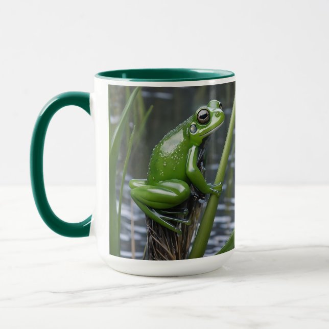 Green Glass Frog On Reeds At The River, Mug (Left)