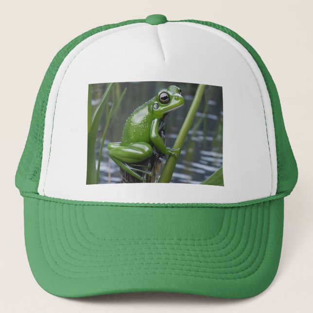 Green Glass Frog On Reeds At The River, Trucker Hat (Front)