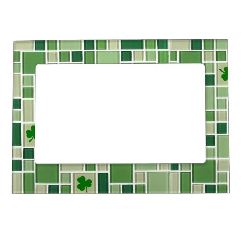 Green Glass Tiles and Shamrocks Magnetic Picture Frame