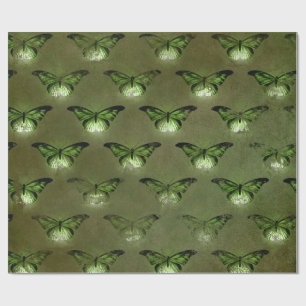 Green Glimmer Vintage Butterfly Wrapping Paper