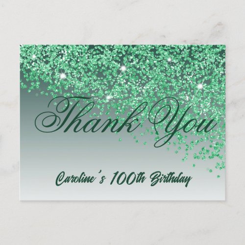 Green Glitter 100th Birthday Thank You Postcard