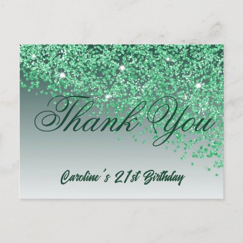 Green Glitter 21st Birthday Thank You Postcard