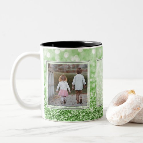 Green Glitter 2 Pictures wText Design Your Own Two_Tone Coffee Mug