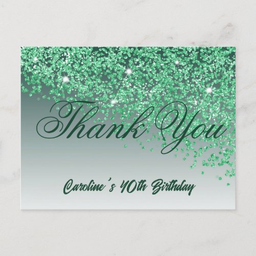 Green Glitter 40th Birthday Thank You Postcard